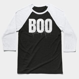 Letters Write The Word Boo With Spider Web On Halloween Baseball T-Shirt